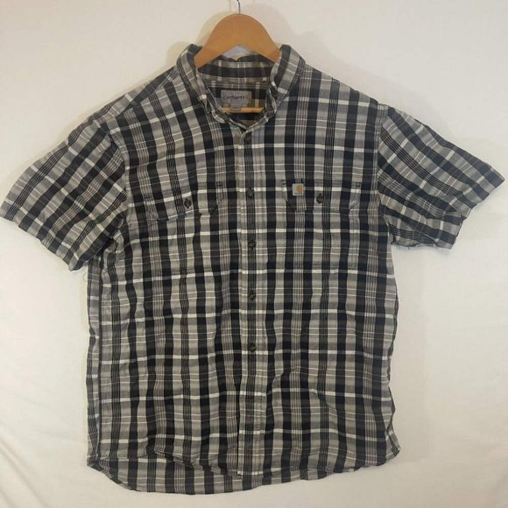 Carhartt Men’s Plaid Short‎ Sleeve Black/Gray Size Large Button Front Shirt